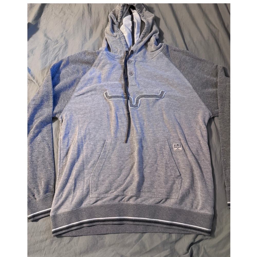 Kimes Ranch Mens Grey Henley Hoodie Longhorn Logo Sweatshirt XL